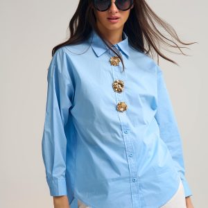 CAMISA AZUL DE POPELINA RELAJADA DE ALGODÓN CON BOTONES