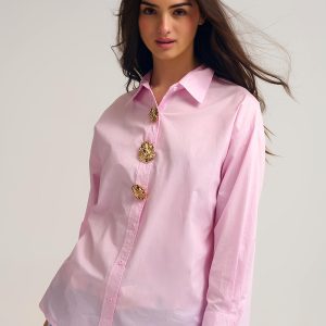 CAMISA ROSA DE POPELINA RELAJADA DE ALGODÓN CON BOTONES