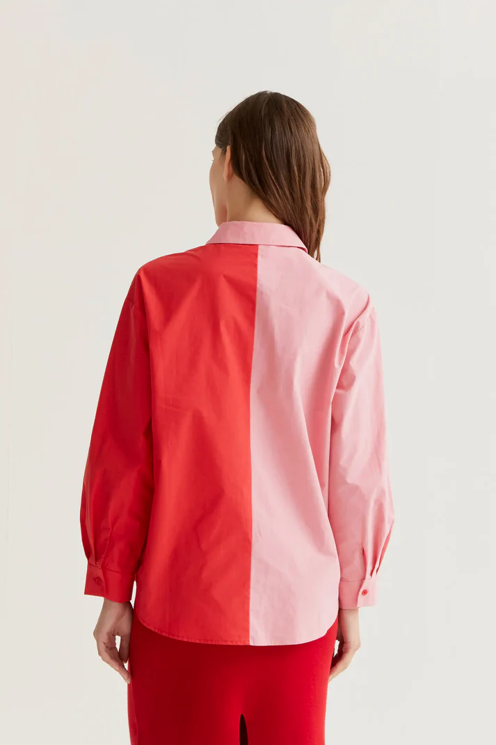 CAMISA 100% ALGODÓN BICOLOR ROSA Y ROJO - Imagen 5