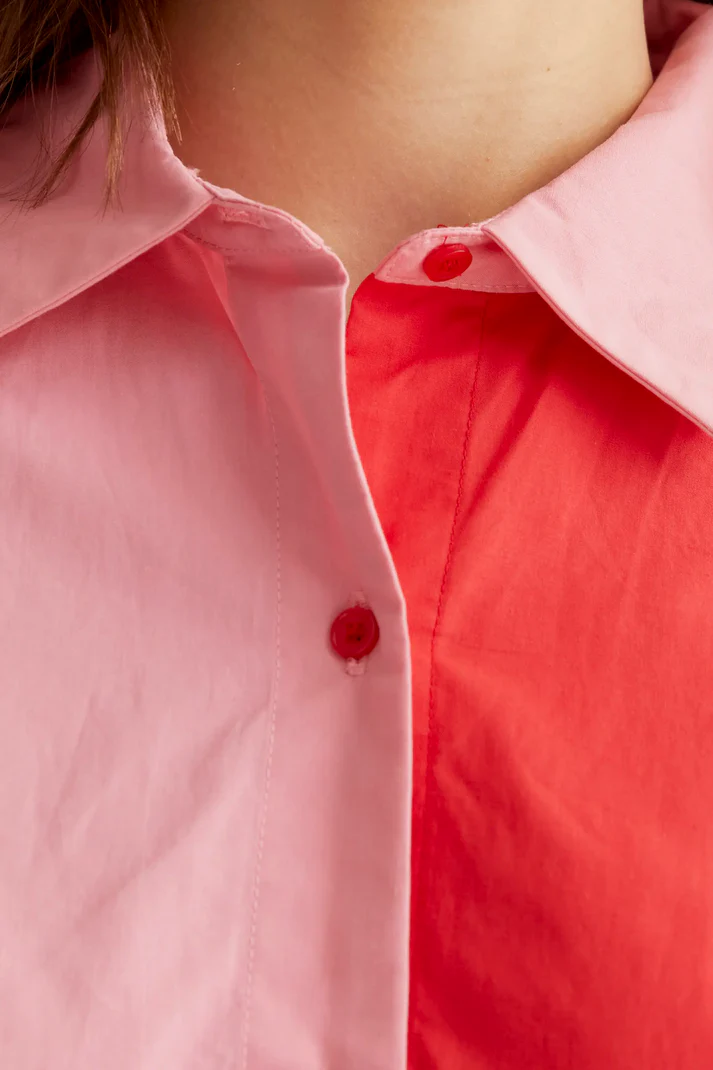 CAMISA 100% ALGODÓN BICOLOR ROSA Y ROJO - Imagen 4