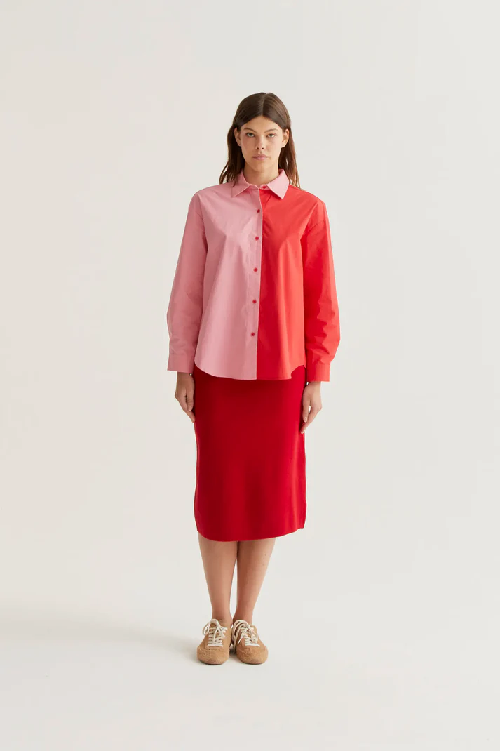CAMISA 100% ALGODÓN BICOLOR ROSA Y ROJO - Imagen 3