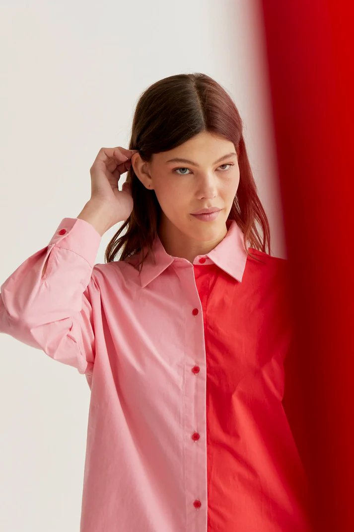 CAMISA 100% ALGODÓN BICOLOR ROSA Y ROJO - Imagen 2
