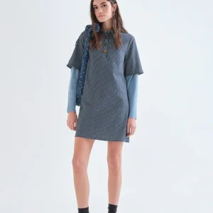 VESTIDO CORTO VAQUERO CON RAYAS AZUL Y BLANCO