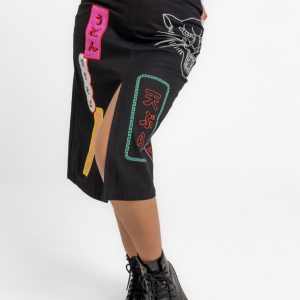 FALDA MIDI JEANS CON PARCHES Y BORDADOS - TOKIO