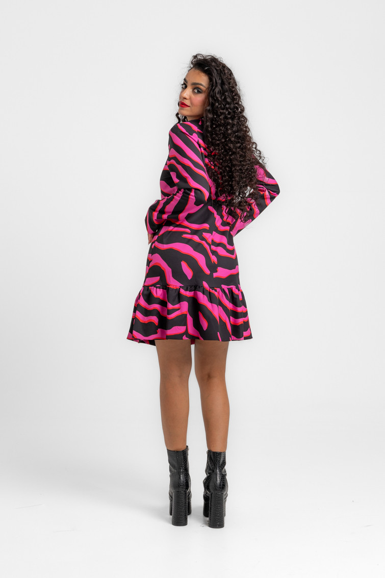 VESTIDO BALLOON CON VOLANTE Y TACHUELAS EN CUELLO - FEM REX - Imagen 4
